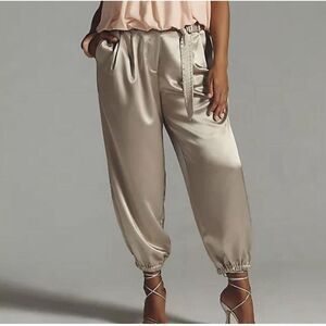Maeve by Anthropologie Satin High Rise Belted Women’s  Jogger Pants champagne 8